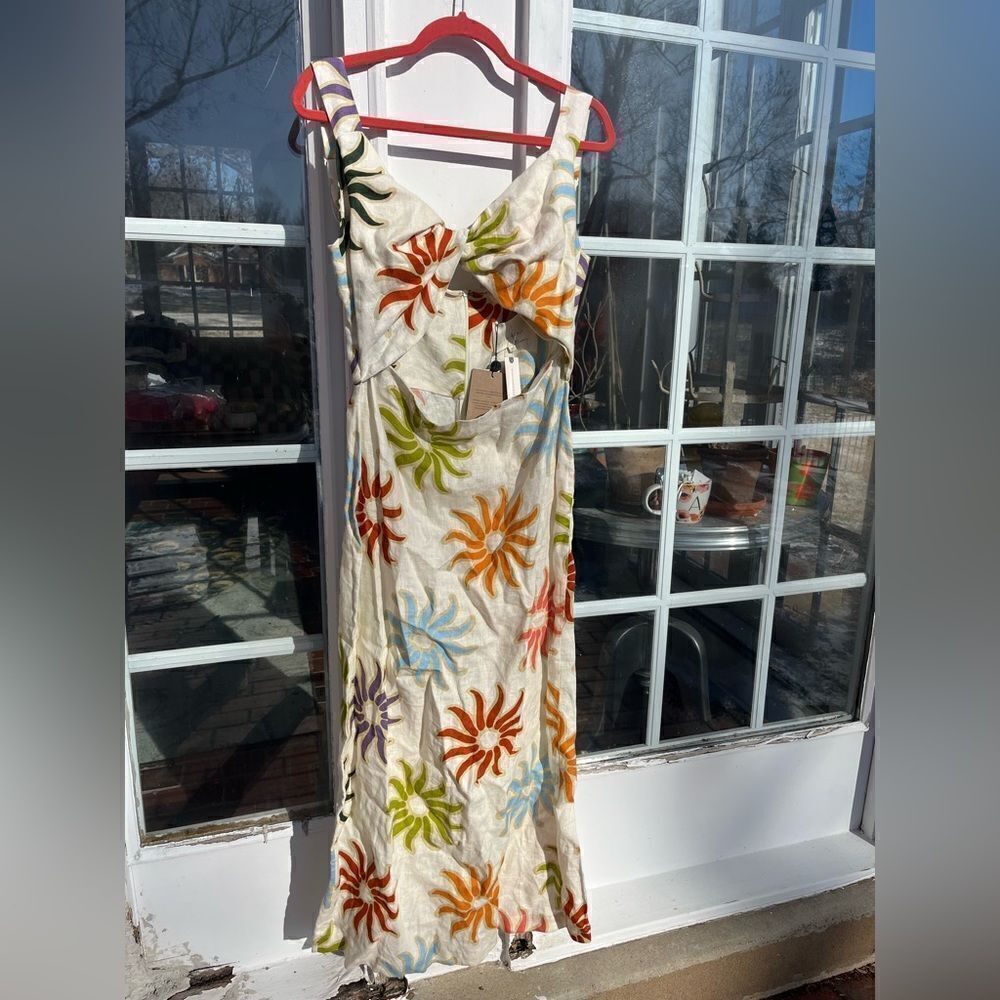 Cala de la Cruz 100% Linen Sunburst Midi Dress - Picture 7 of 14